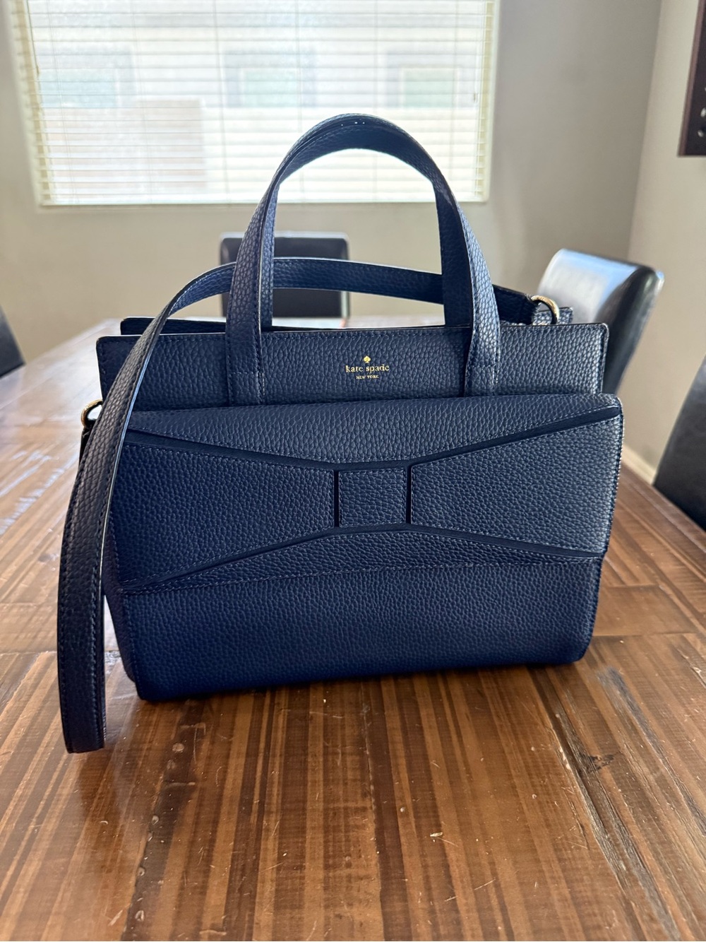 kate spade Chantal Bridge Place Navy Leather Bow-Accent Satchel